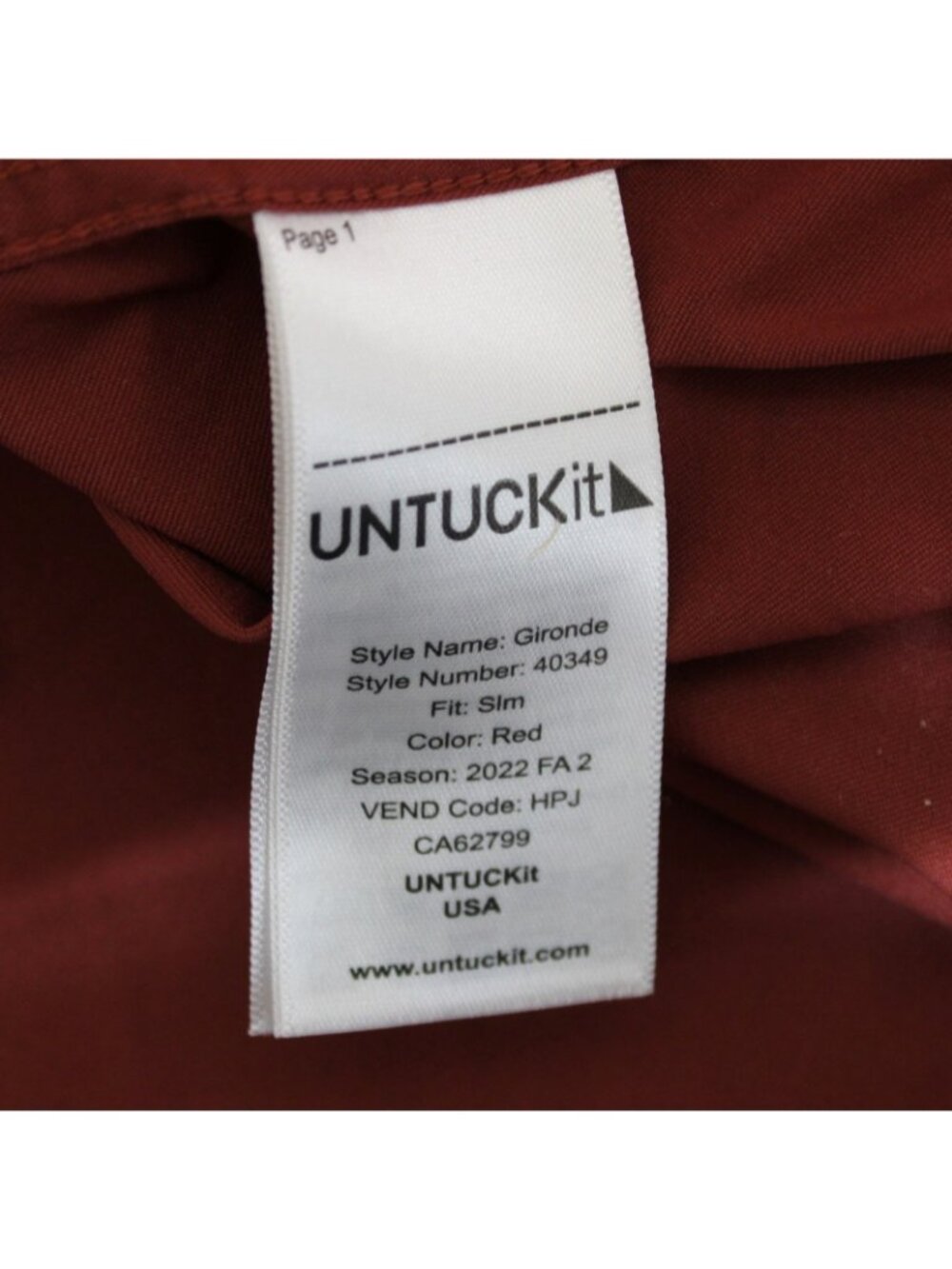Untuckit Men's Performan Gironde Slim Fit Medium NWT 40349Red - Picture 7 of 8